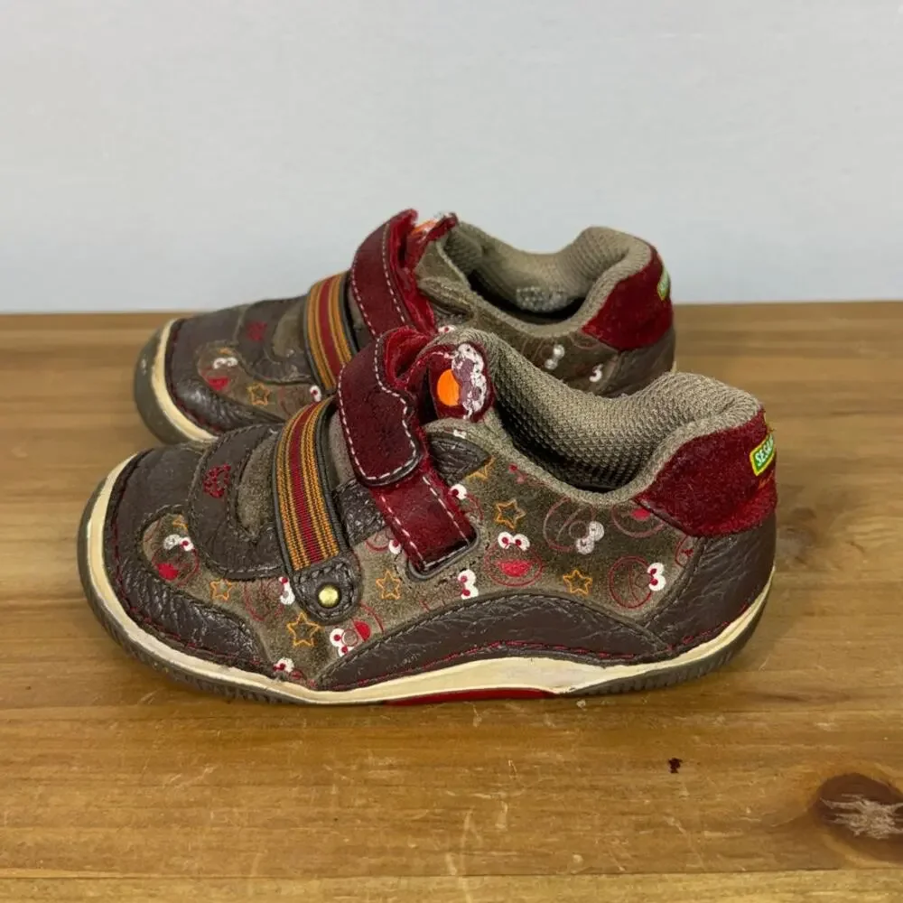 Stride Rite Sesame Street Elmo Shoes in Brown / Red Leather Toddler Size 7